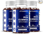 Vitamatic Iron Gummies Supplement for Women & Men - 20mg Serving - 60 Vegan Gummies - Great Tasting Iron Gummy Vitamins with Vitamin C (60 Count (Pack of 3))