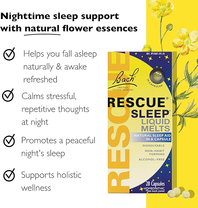Bach RESCUE SLEEP Liquid Melts, Natural Orange Vanilla Flavor, Sleep & Stress Relief Aid, Homeopathic Flower Essence, Free of Melatonin, Gluten & Sugar, Non-alcohol, Non-Narcotic, 6 Packs, 28 Ct Each