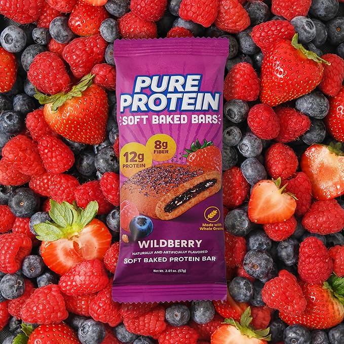 Pure Protein Wildberry Soft Baked Protein Bars – 12g Protein, 8g Fiber, Whole Grain Breakfast Bars, High Fiber, Individually Wrapped Protein Snacks for On-the-Go – 10 Count