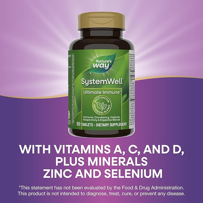 Nature's Way Systemwell Ultimate Immune* with Vitamins C, A, D, Zinc, and Selenium, Multi-System Botanical Blends Including Immune, Respiratory, Digestive & Circulatory, 90 Tablets