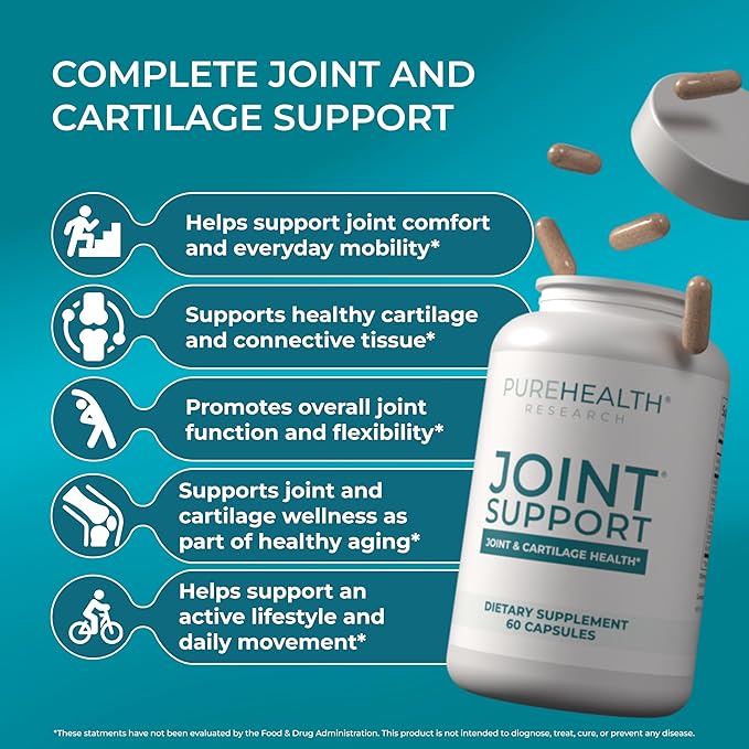 PUREHEALTH RESEARCH Joint Support NEM Eggshell Membrane with Boswellia Extract, Calcium & Turmeric, 60 Capsules