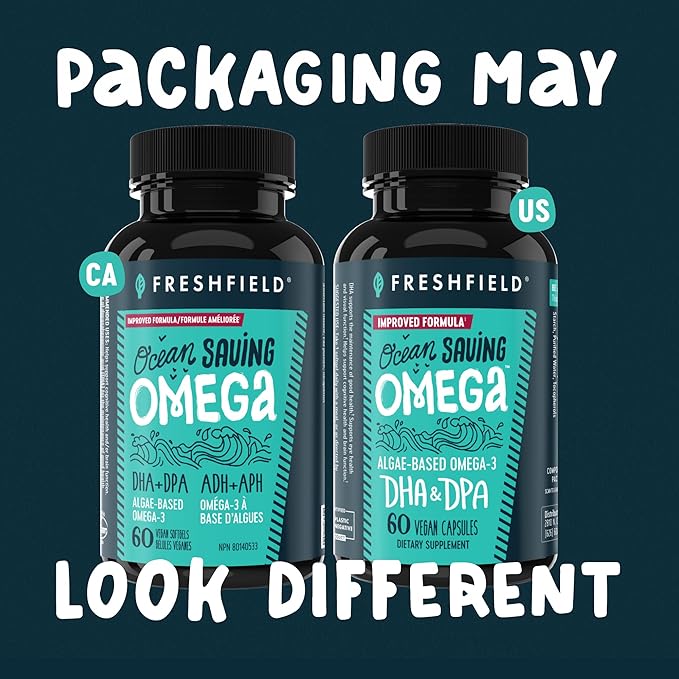Freshfield Omega 3, DHA Supplements, Potent 1 per Day Formula, Algae (Algal) Oil, Vegan Omega, Ocean Saving Fish Oil Alt, Sustainable, Concentrated DHA per Capsule, w/DPA