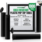 Kopperko Small Pill Containers (116mm/4.57 Inch 1000-Pack) | Child Resistant Tube Storage Container | Small Storage Tube for Spices | Airtight, UV Resistant & Waterproof (Black Plastic)