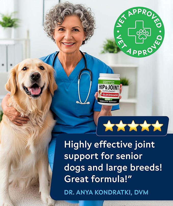 Glucosamine Treats for Dogs - Hip & Joint Supplement w/Omega-3 Fish Oil - Chondroitin, MSM - Advanced Mobility Chews - Joint Pain Relief - Hip & Joint Care - Bacon Flavor - 180 Ct - Made in USA