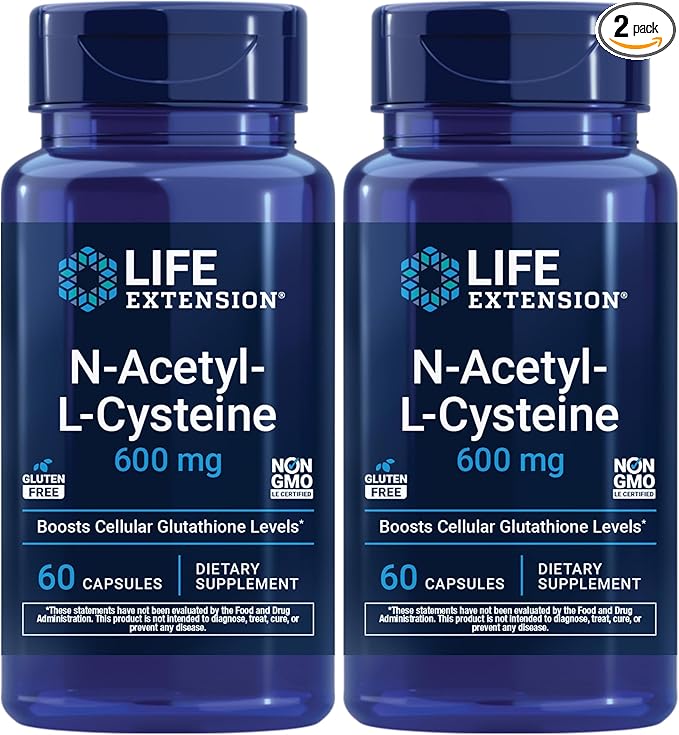 Life Extension N-Acetyl-L-Cysteine (NAC),Immune,Respiratory,Liver Health,NAC 600 mg,Potent antioxidant Support,Free-radicals,Easy to Absorb,60 Capsules,(Pack of 2)