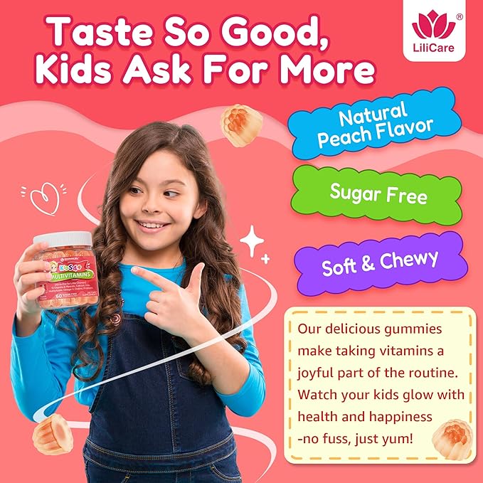 Kids Multivitamin Gummies + Iron, Omega 3, Probiotic, Fiber, Vitamins A C D3 E, K2, Methylfolate, Calcium, Choline, Kids Vitamins Multivitamin for Growth, Immune, Bone, Brain, Focus, No Sugar, 60 Cts