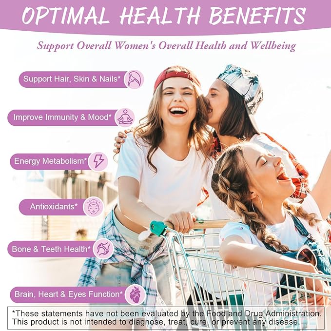 Totaria Sugar Free Multivitamin Gummies for Women 14+ w/Inositol, Iron, Folate, Biotin, Womens Daily Multivitamin Gummy w/Vitamin A, D, C, B, Support Hair, Skin, Energy, Immune, Strawberry Flavor