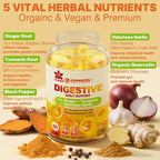 LILICARE Ginger Chews Gummies for Nausea & Digestive Support, Stomach Relief - Sugar Free with Turmeric & Odorless Garlic, Quercetin, Vitamin D3, C, Delicious Digestive Supplements, 60Cts (Pack of 1)