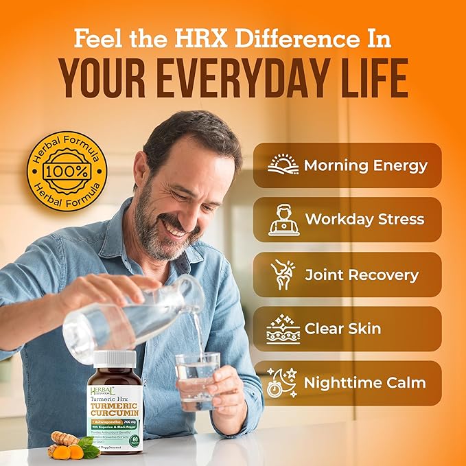 Turmeric Supplement Hrx- Immune Supplement, Metabolism Booster Joint Support Supplement with Turmeric Curcumin, Boswellia, Curcuma & Black Pepper Extract - 60 Capsules