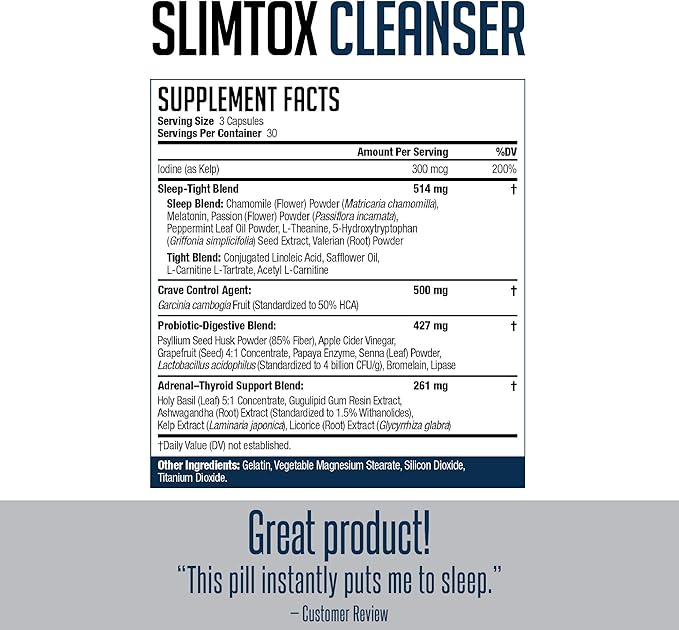 Slim-Tox NDS Nutrition Maximum Fat Loss Support Through Appetite Control, Restful Sleep, Digestive Health - CLA, Chamomile, Safflower Oil - Stimulant Free Dietary Supplement - 90 Capsules …
