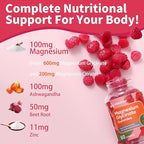 Magnesium Glycinate Gummies, Sugar Free Magnesium Supplement w/Ashwagandha, Zinc, Vegan Magnesium Glycinate Supplement for Adults - 60 Cherry Gummies
