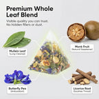 Herblight Mullein Leaf Tea with Monk Fruit, Spearmint & Butterfly Pea - Herbal Respiratory Support & Breath Refresh - Naturally Sweet Mullein Tea for Lungs - Caffeine-Free Whole Leaf Blend (25 Count)