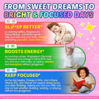 Focus Gummies for Kids & Adults, w/Magnesium Glycinate, Omega-3 DHA, Lion's Mane, L-Theanine, Methyl B12 & Vitamin D3, Brain Supplement Support Calm, Sleep, Attention, Concentration and Memory, 120Cts