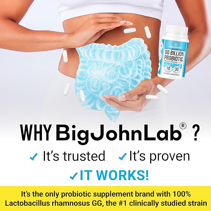 BIGJOHNLAB® - Probiotics for Boost Weight Management - 6 Probiotic Strains - Prebiotics - Key Ingredient Cayenne & Green Tea - Supports Gut Health - Weight Management for Women & Men - 30 CT