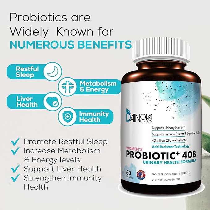 Dainova Probiotics for Women Vaginal Health, Urinary Tract Health, Yeast Infection & UTI I 40 Bil CFU Active Prebiotics and Probiotics for Women I Shelf-Stable I Acid-Resistant I 60 Caps