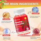 Tanning Gummies for Women, 2 Pack, Daily Skin Support Supplement, Sugar Free | Astaxanthin, L-tyrosine, Lycopene, Vitamin A | Radiant Skin & Antioxidant Support | Vegan, Non-GMO, 60 Servings