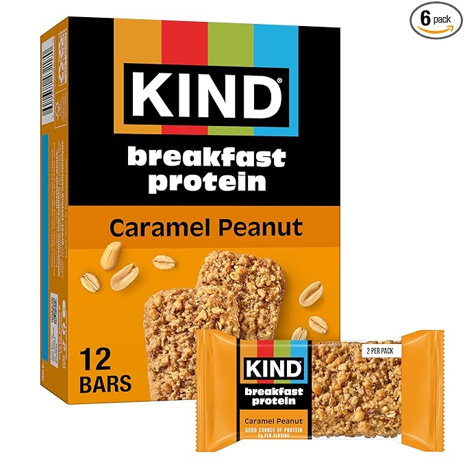 KIND Breakfast Protein Bars, Caramel Peanut, Healthy Snacks, Gluten Free, 8g Protein, 6 Count
