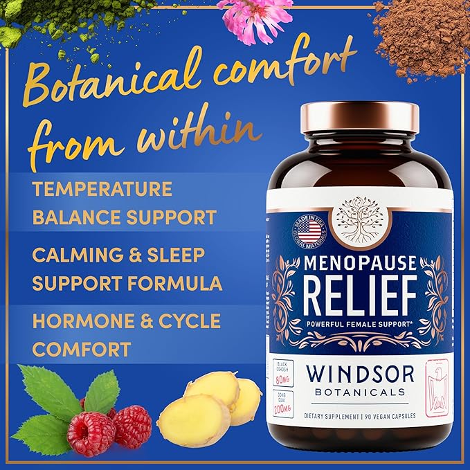 Menopause Supplements for Women - 5-HTP, Dong Quai, Black Cohosh for Menopause Hot Flashes, Night Sweats Relief Support - Womens Pre Meno Premenopausal Perimenopause Supplement - 90 Caps