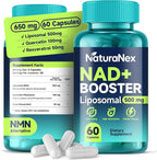 Liposomal NAD+ Supplement 650mg, NAD+, Resveratrol & Quercetin Complex for Cellular Energy, Third-Party Tested, NMN Supplement Alternative, 60 Capsules