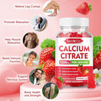Calcium Citrate Gummies 1200mg - Chewable Calcium Supplement for Women & Men, Supports Bone & Muscle Health, Vegan, Strawberry Flavor, 60 Count