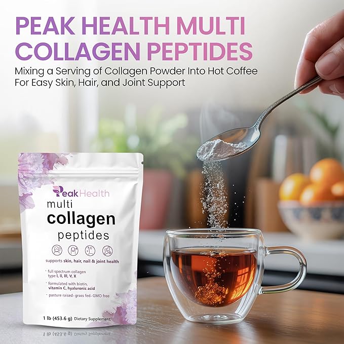 Multi Collagen Peptides Powder, 1 Pounds collagen powder- Type I,II,III,V,X with Biotin 10000mcg, Hyaluronic acid powder, Vitamin C - Unflavored Collagen Protein Powder - Keto & Paleo, Easy Dissolve