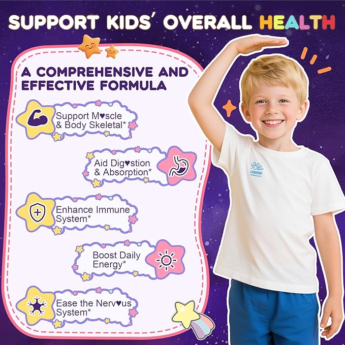 Magnesium Gummies Supplement for Kids 4+: Organic Chewable Supplement with Citrate Magnesium VitaminB6 D3 Zinc L-Theanine - Extra Strength Zzz Aid Overall Health Support for Kids(120Count)