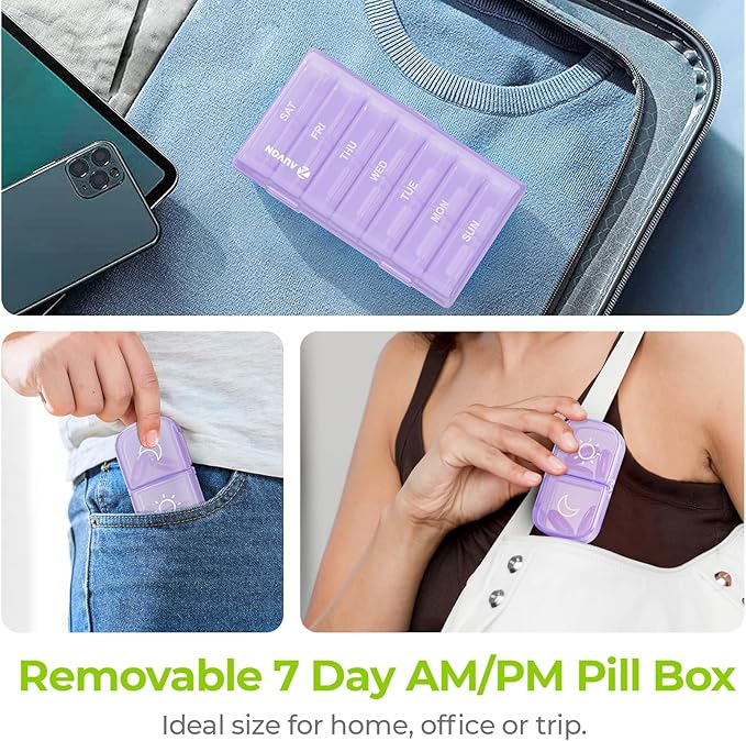 AUVON XL Weekly Pill Organizer 2 Times a Day, Pill Box 7 Day with One-Side Large Openings for Easy to Use, Black Privacy Protection AM PM Pill Case for Medication, Vitamins, Fish Oils, Supplements