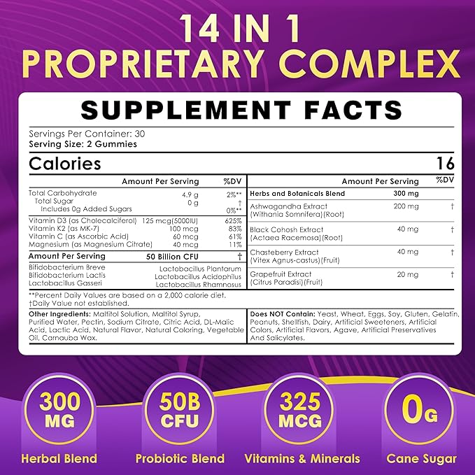 Menopause Supplements Sugar-Free Gummies, Hormone Balance for Women with Herbs Complex & Vitamin D3 K2 & Probiotic, Menopause Relief for Hot Flashes, Night Sweats, Mood Swings (60 Gummies)1