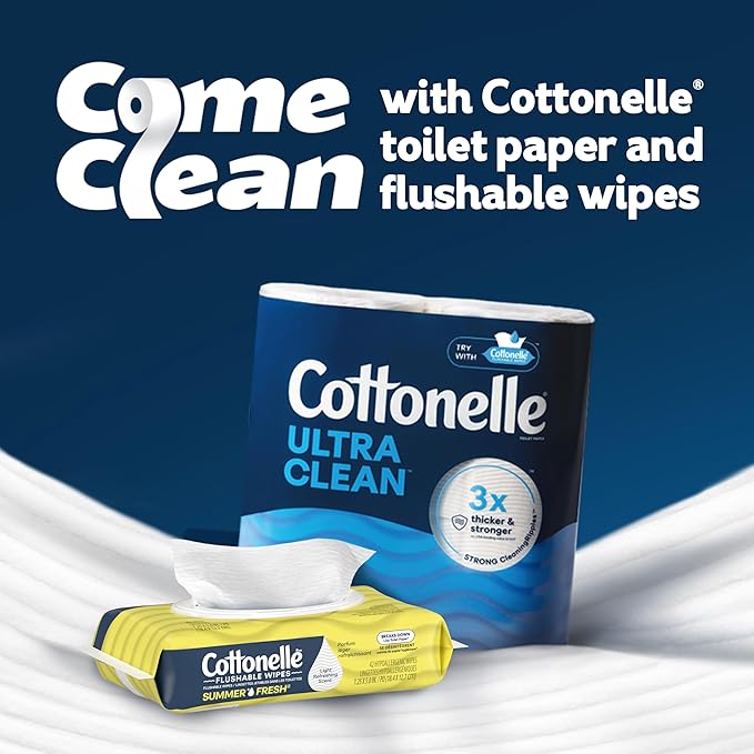 Cottonelle Summer Fresh Scented Flushable Wipes, 8 Flip-Top Packs, 42 Wet Wipes per Pack