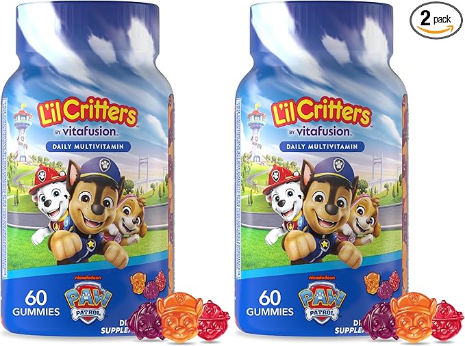 L’il Critters Paw Patrol Gummy Vites Daily Gummy Multivitamin for Kids, Vitamin C, D3 for Immune Support Cherry, Orange and Blueberry Flavors, 60 Gummies (Pack of 2)