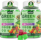 Super Greens Multivitamin Gummies, Daily Greens Superfood Gummies w/Spirulina, Chlorella, Multivitamins, Prebiotic Fiber, Adaptogens, Support Digestive & Gut Health, Immunity, Focus & Energy, 120Cts
