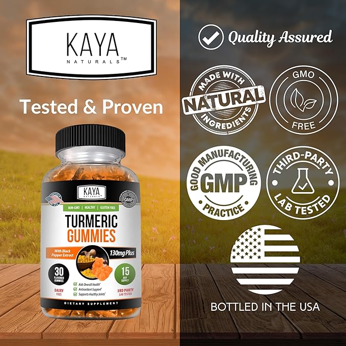 Kaya Naturals Turmeric Supplements Gummies - Pure Nature Turmeric Curcumin -Turmeric Ginger Gummies - 30 Count Gummy - Turmeric with Black Pepper Extract
