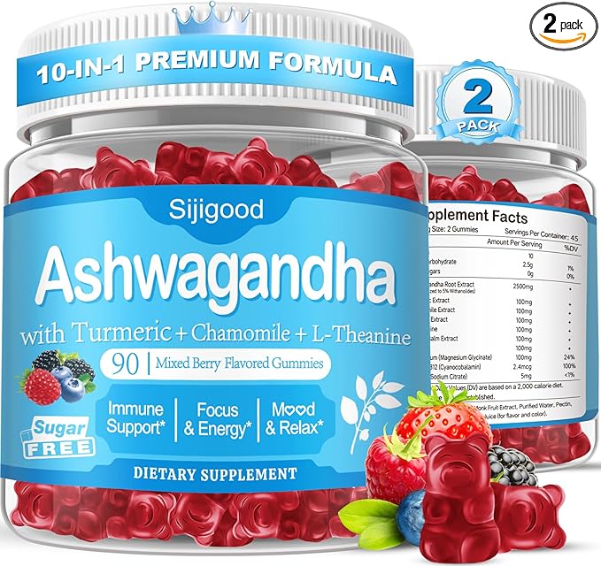 180 Count | Ashwagandha Gummies–Ashwagandha Supplements with L-Theanine & GABA–Support zzZ, M♡♡d, Relaxation, Daily Balance, Mind-Body Wellness for Women & Men