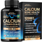 Calcium 1200 mg with Vitamin D3 - Calcium Citrate Supplements for Women & Men - Bone Health, Strength & Density - High Absorption & Slow Release - Lab Tested, Made in USA - 180 Tablets, 60 Days Supply