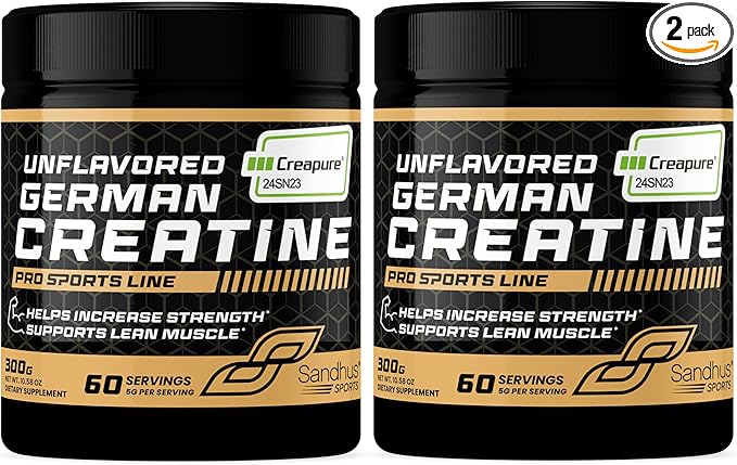 Sandhu's Creapure German Creatine Monohydrate Powder Supplements for Men & Women, Unflavored, 60 Servings (Pack of 2), 21.16 Oz, Sport Supplement Supports Lean Muscle Building