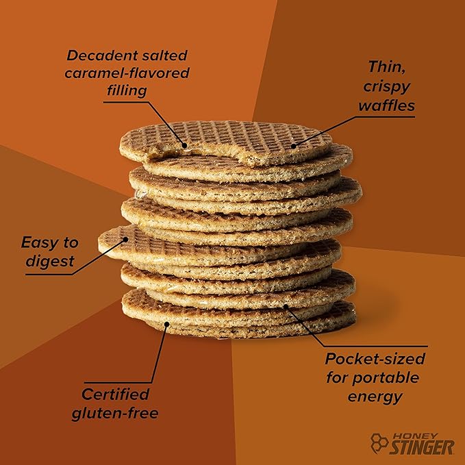 Honey Stinger Organic & Gluten Free Energy Waffle Variety Pack of 18, 12 Salted Caramel and 6 Cookies & Cream Waffles, Nutritious Stroopwafel Snack for Exercise, Endurance and Performance