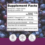 Reserveage Beauty Resveratrol Plus+ 1000 mg - Rapid-Release Resveratrol Capsules with Quercetin for Immune System, Brain Health & Cellular Health - Gluten-Free & Vegan - 30 Veggie Capsules
