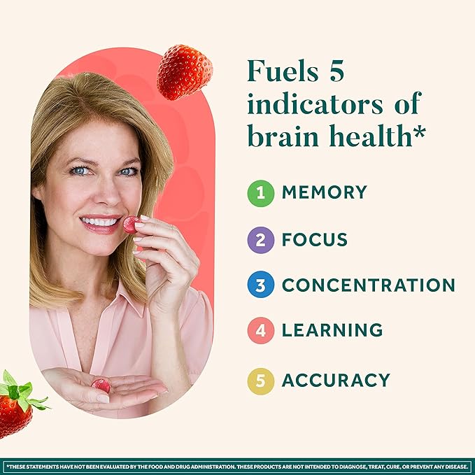 NEURIVA Original Brain Supplement for Memory, Focus & Concentration + Learning & Accuracy with Clinically Tested Nootropics Phosphatidylserine and Neurofactor, Strawberry Flavor, 50 Gummies