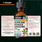 BIO KRAUTER® Ginseng Supplement - Pure Vegan Liquid Drops Korean Red Ginseng 696 mg per Serving 2 Fl.Oz 28-Day Supply - Used for Energy, Focus, Performance & Immune Support - Alcohol & Sugar Free