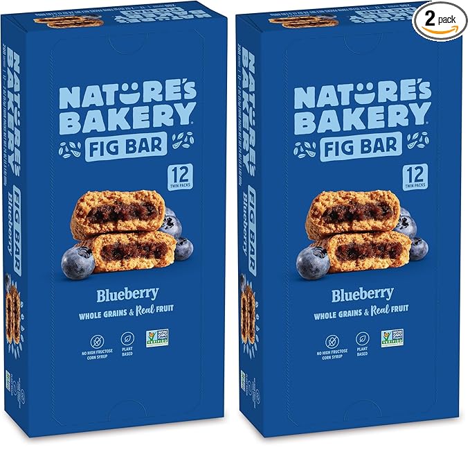 Nature's Bakery Whole Wheat Fig Bars,Blueberry,Real Fruit,Vegan,Non-GMO,Snack bar,Twin packs-,12 Count (Pack of 2)