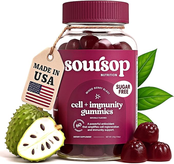 Soursop Graviola Gummies - Sugar Free Soursop Gummies with Vitamin C, Zinc - Digestive Aid, Immune Support & Antioxidants - Made from Soursop Leaves - Sour SOP Supplement for Adults - (Berry 1-Pack)