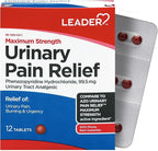 LEADER Urinary Pain Relief Maximum Strength, Fast Relief of UTI Pain, Burning & Urgency, Urinary Tract Infection, Phenazopyridine Hydrochloride 99.5 mg, 12 Tablets