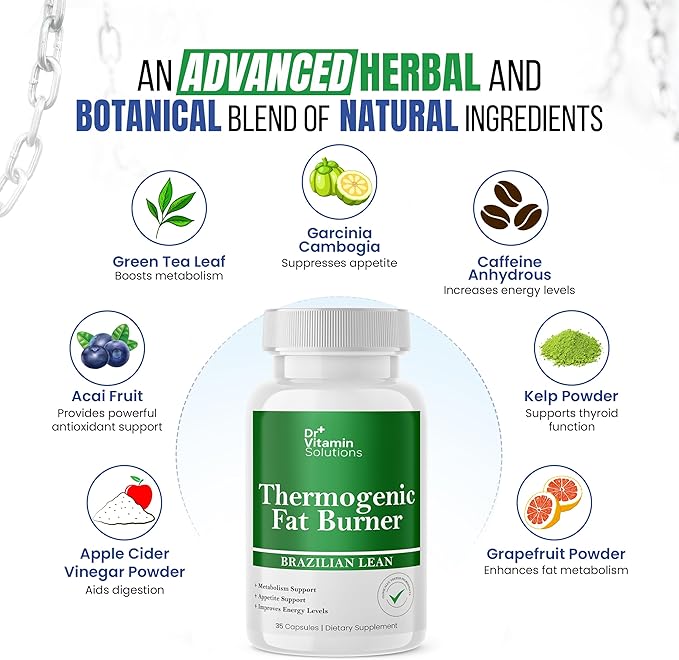 Thermogenic Fat Burner Brazilian Lean - Weight Loss Pills for Women & Men | Appetite Suppressant & Metabolism Booster w/Green Tea, Garcinia | Belly Fat, Energy & Bloating Support - 35 Capsules