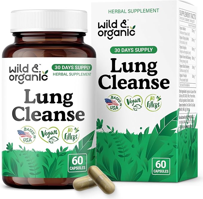 Wild & Organic Lung Cleanse Capsules - Lung Support Supplement with Mullein Leaf, Stinging Nettle, Angelica & Korean Panax Ginseng Powder - Vegan, No Fillers, Non-GMO - 60 Count