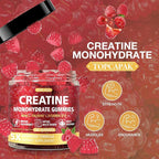Creatine Gummies for Men & Women - Chewable Creatine Gummy with Taurine & Vitamin B12, 5g Creatine Monohydrate per Serving, 120 Gummies - Raspberry Flavor, Raspberry-Shaped