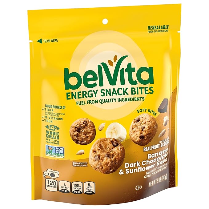 belVita Energy Snack Bites, Banana, Dark Chocolate and Sunflower Seed, 5 oz