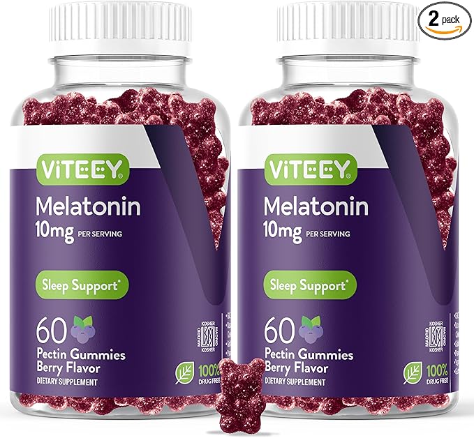 Viteey Melatonin Gummies 10mg - Sleep Gummies for Adults Extra Strength Melatonin - Vegan, GMO Free, Gluten Free - 120 Count