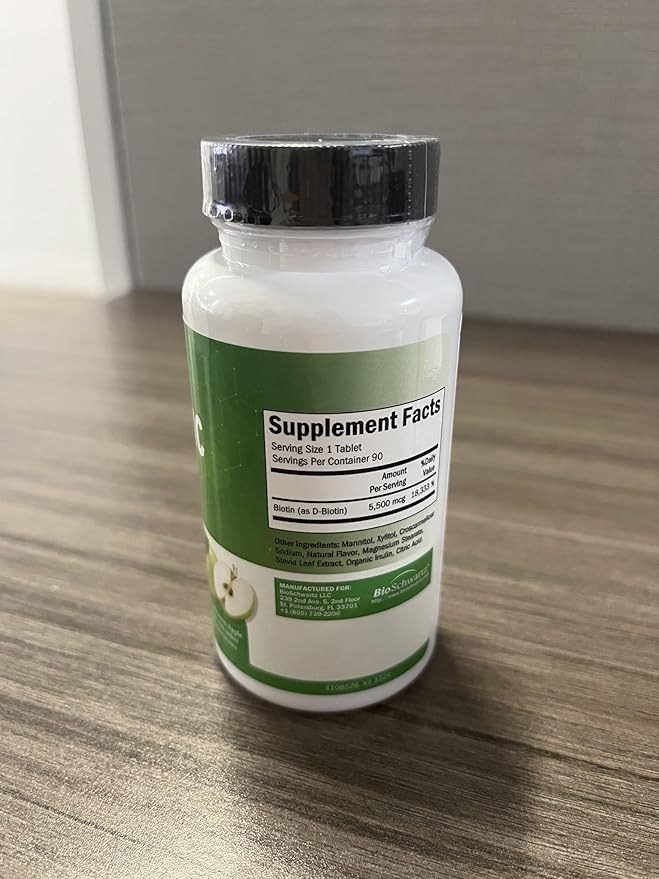 BioSchwartz Bariatric Biotin Chewable Tablets - 5500mcg Biotin per Serving - Green Apple Flavor, 3 Month Supply - Sugar-Free Hair Skin Nails Vitamins for Women for Post-Bariatric Care - 90 Servings