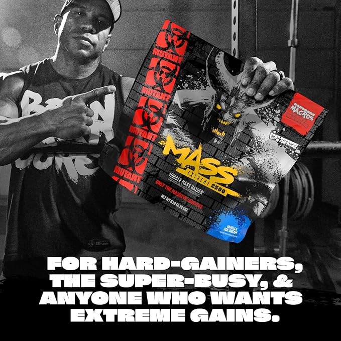 Mutant Mass Extreme 2500 Gainer - Whey Protein Powder with 3-Source Whey Protein Blend & Whole Food Carbs - High Calorie Mass Gainer for Muscle Building & Weight Gain - Cookies & Cream, 12 lbs