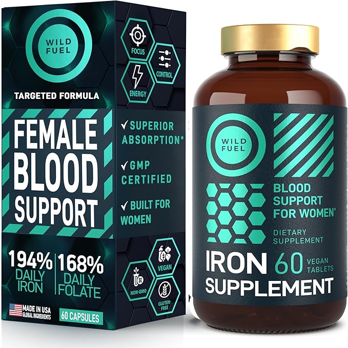 Vegan Iron Supplement for Women with Folic Acid - 35 mg Blood Builder Ferrous Sulfate, Folic Acid 400 mcg - Iron Pills for Women with Anemia & Pregnancy Support - 180 Gluten-Free Tablets - 3Pack